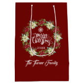 Vrolijk Kerstfeest Poinsettia Monogram Kerstmis Medium Cadeauzakje (Achterkant)