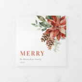 Vrolijk kerstfeest Poinsettia Pine 3 Foto Waterver Drieluik Wenskaart (Cover)