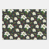 Vrolijk Kerstfeest Poinsettia Rood Holly Groen Wit Inpakpapier Vel (Voorkant 3)