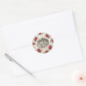 Vrolijk kerstfeest Poinsettia Rustic Kraft Holiday Ronde Sticker (Envelop)