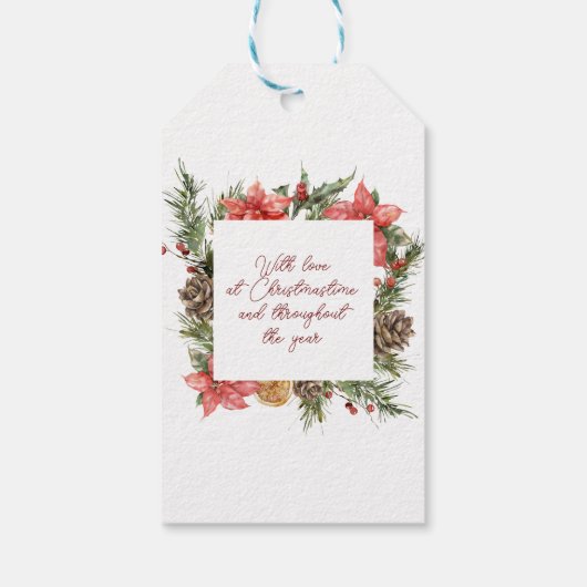 Vrolijk Kerstfeest poinsettia vakantie cadeau labe Cadeaulabel (Achterkant)