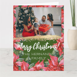Vrolijk Kerstfeest Poinsettia Vakantie Familiefoto Kaart