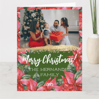 Vrolijk Kerstfeest Poinsettia Vakantie Familiefoto Kaart