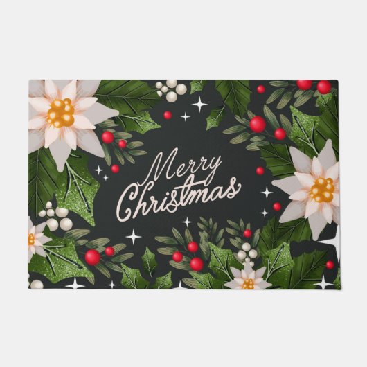 Vrolijk kerstfeest Poinsettias Deurmat (Voorkant)