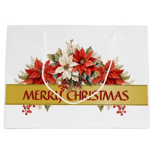 Vrolijk kerstfeest Poinsettias Groot Cadeauzakje (Voorkant)