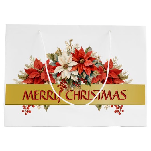 Vrolijk kerstfeest Poinsettias Groot Cadeauzakje (Achterkant)