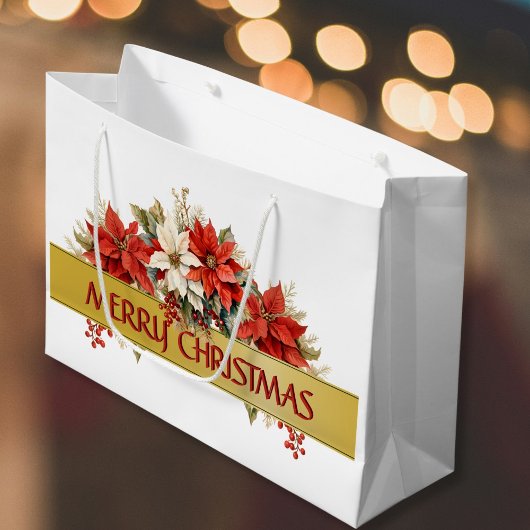 Vrolijk kerstfeest Poinsettias Groot Cadeauzakje