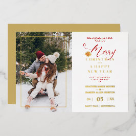 Vrolijk kerstfeest Poinsettias Wreath Photo Weddin Folie Feestdagenkaart