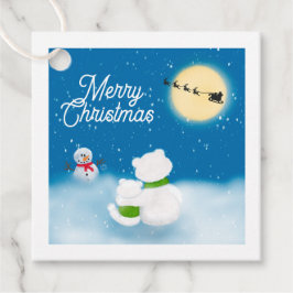 Vrolijk Kerstfeest Polar Beer & Cub Snowy Night Bedankjes Labels