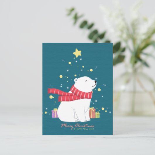 Vrolijk Kerstfeest: Polar Beer Illustration Art Briefkaart (Staand voorkant)