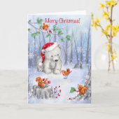 Vrolijk kerstfeest, Polar Beer in Snowy Wood Kaart (Gele Bloem)