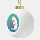 Vrolijk Kerstfeest: Polar Beer & Kind Illustratie Keramische Bal Ornament (Rechts)