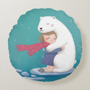 Vrolijk Kerstfeest: Polar Beer & Kind Illustratie Rond Kussen