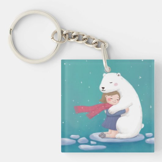 Vrolijk Kerstfeest: Polar Beer & Kind Illustratie Sleutelhanger (voorkant)