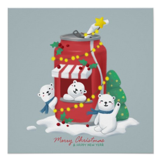 Vrolijk Kerstfeest: Polar Beer & Soda Can Perfect Poster (Voorkant)
