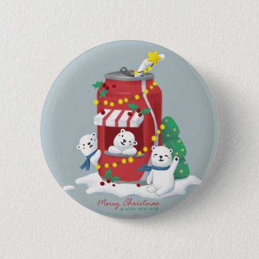 Vrolijk Kerstfeest: Polar Beer & Soda Can Ronde Button 5,7 Cm (Voorkant)