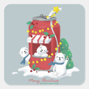 Vrolijk Kerstfeest: Polar Beer & Soda Can Vierkante Sticker