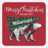 Vrolijk Kerstfeest Polar Beer Tree Delivery Family Vierkante Sticker (Voorkant)