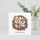 Vrolijk Kerstfeest Pommerse Honden Mistletoe Krans Feestdagenkaart (Staand voorkant)