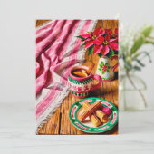 Vrolijk Kerstfeest Ponche & Churros Roze Mexicaans Feestdagenkaart (Staand voorkant)