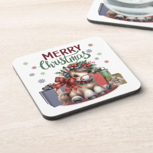 Vrolijk kerstfeest Pony Bier Onderzetter (Linkerzijde)