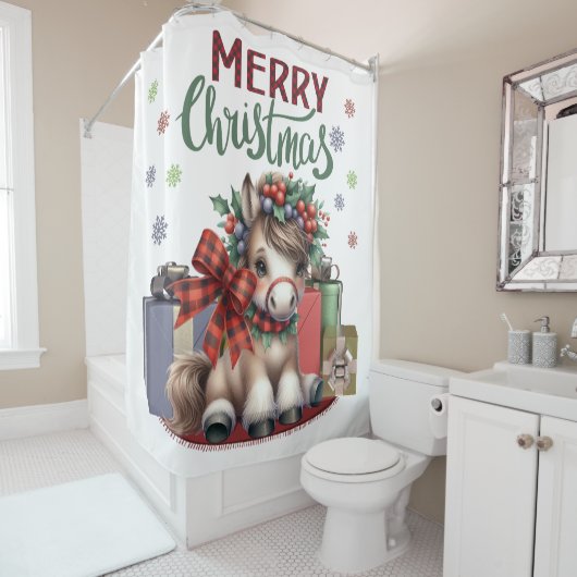 Vrolijk kerstfeest Pony Douchegordijn (In situ)