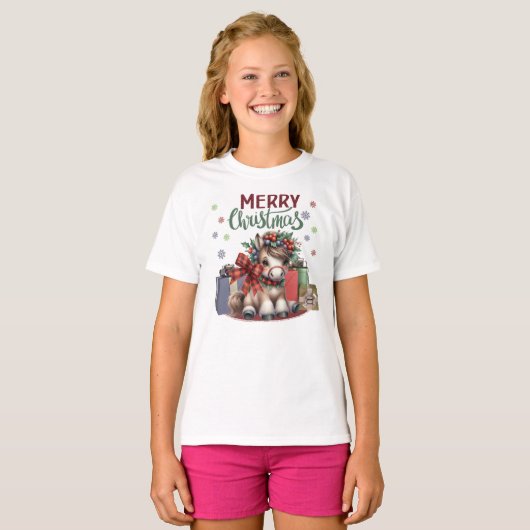 Vrolijk kerstfeest Pony T-shirt (Voorkant volledig)