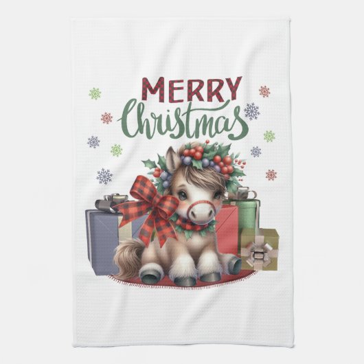 Vrolijk kerstfeest Pony Theedoek (Verticaal)