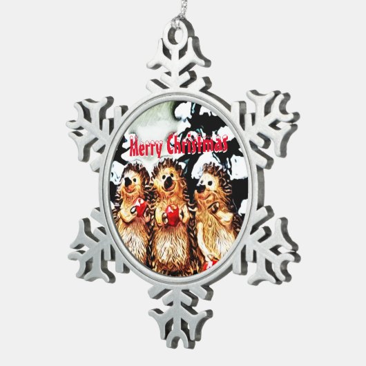 Vrolijk kerstfeest Porcupine Tin Sneeuwvlok Ornament (Rechts)