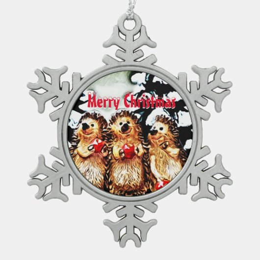 Vrolijk kerstfeest Porcupine Tin Sneeuwvlok Ornament (Voorkant)