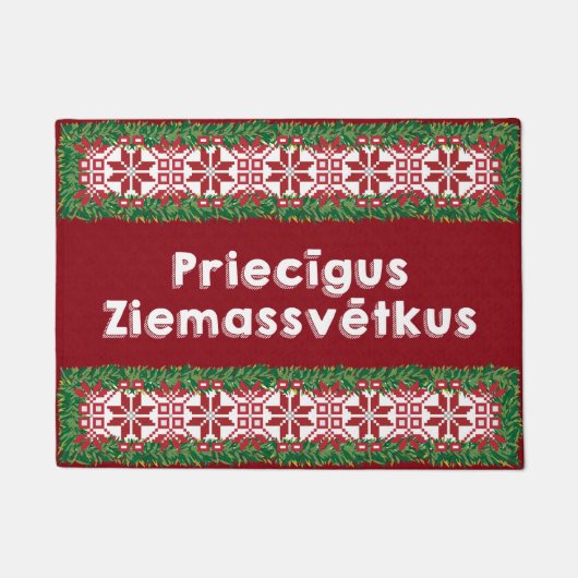 Vrolijk kerstfeest Priecīgus Ziemassvētkus Deurmat (Voorkant)