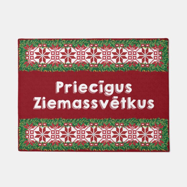 Vrolijk kerstfeest Priecīgus Ziemassvētkus Deurmat (Voorkant)
