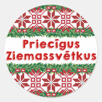 Vrolijk kerstfeest Priecīgus Ziemassvētkus Ronde Sticker