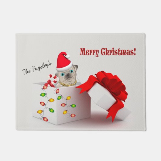 Vrolijk kerstfeest Pug Doormat Deurmat (Voorkant)