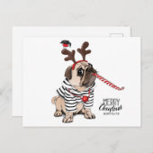Vrolijk kerstfeest | Pug Reindester Briefkaart (Voorkant / Achterkant)