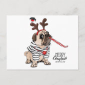 Vrolijk kerstfeest | Pug Reindester Briefkaart (Voorkant)