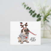 Vrolijk kerstfeest | Pug Reindester Briefkaart (Staand voorkant)