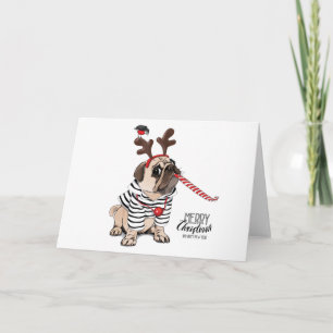 Vrolijk kerstfeest   Pug Reindester Kaart