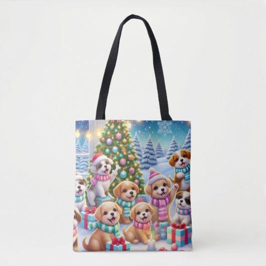 Vrolijk Kerstfeest Puppies Collectie Tote Bag (Voorkant)