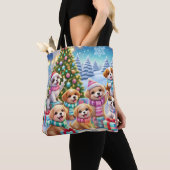 Vrolijk Kerstfeest Puppies Collectie Tote Bag (Dichtbij)