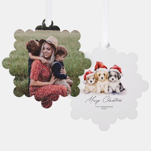 Vrolijk kerstfeest Puppies Ornament Kaart (Voorkant / Achterkant)