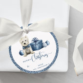 Vrolijk Kerstfeest, Puppy, Blauw en Zilveren Swirl Bedankjes Labels