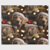 Vrolijk Kerstfeest puppy Cadeaupapier (Vlak)