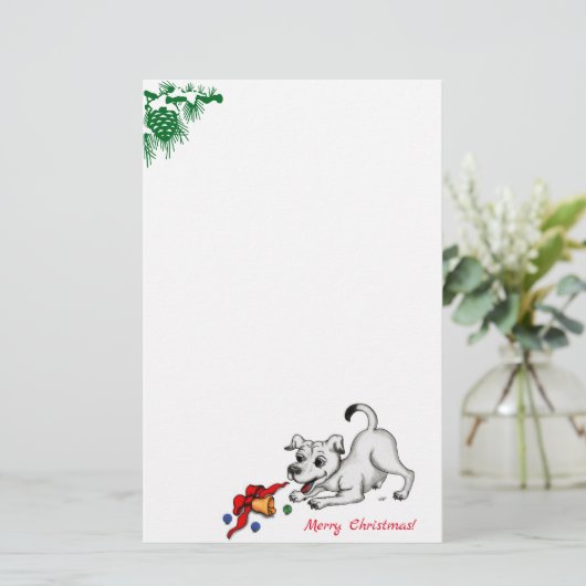 Vrolijk kerstfeest! Puppy met Bell en Ball Briefpapier (Staand voorkant)