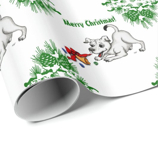 Vrolijk kerstfeest! Puppy met Bell en Ball Cadeaupapier (Rol Hoek)