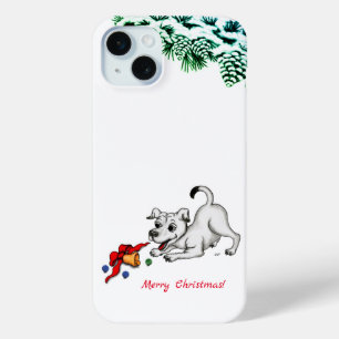 Vrolijk kerstfeest! Puppy met Bell en Ball iPhone 15 Mini Hoesje