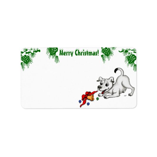 Vrolijk kerstfeest! Puppy met Bell en Ball Etiket (Voorkant)