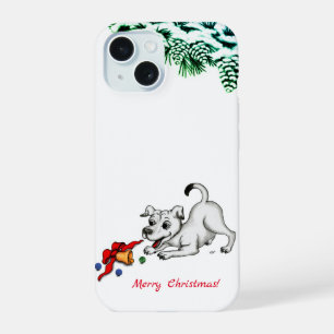 Vrolijk kerstfeest! Puppy met Bell en Ball iPhone 15 Case