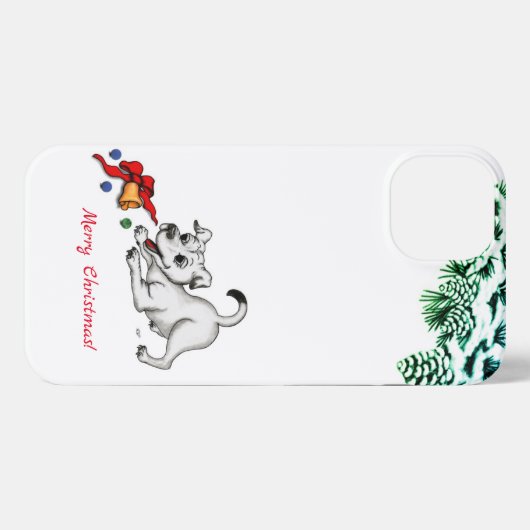 Vrolijk kerstfeest! Puppy met Bell en Ball iPhone Hoesje (Achterkant horizontaal)