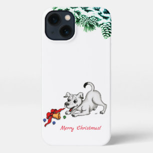 Vrolijk kerstfeest! Puppy met Bell en Ball iPhone 13 Hoesje